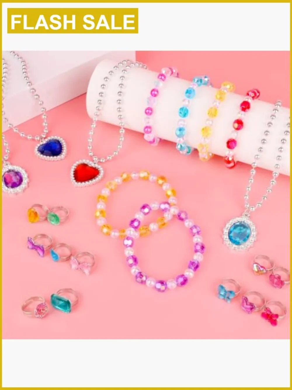 Kids Dress Up Jewelry Set Bracelets Necklaces Rings Toddler Princess Play